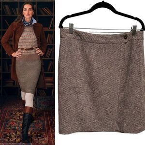 Brooks Brothers- Women’s Brown and Gold Metallic Tweed True Wrap Skirt, Size 12
